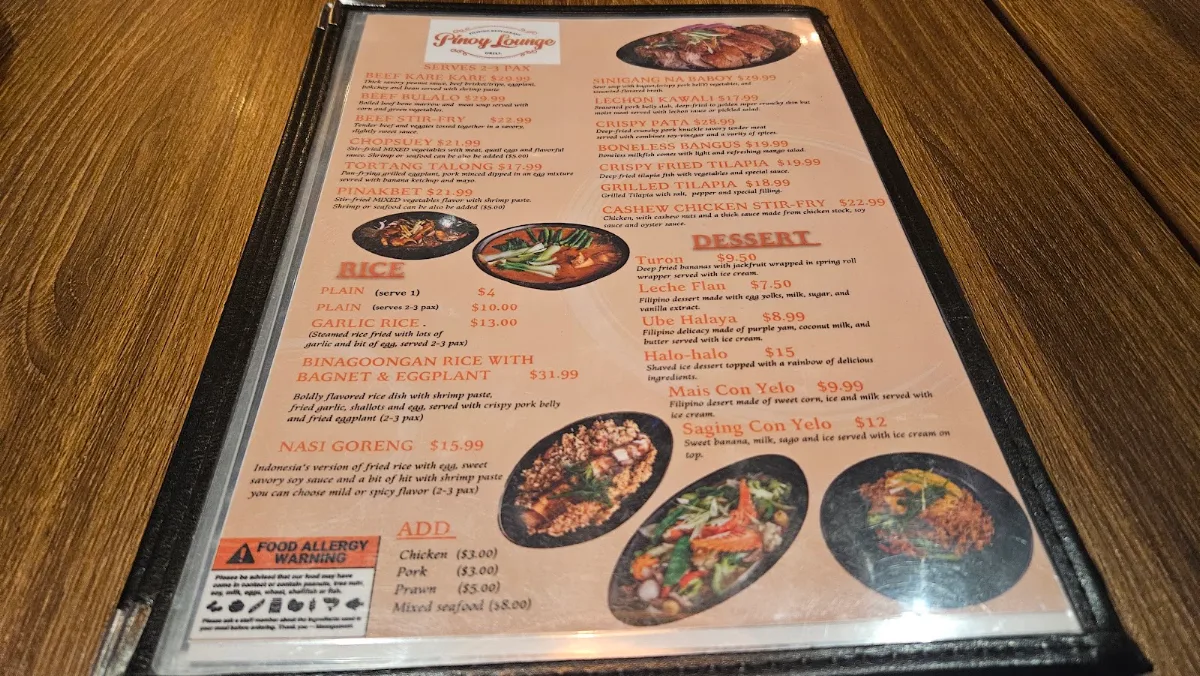 Menu, Pinoy Lounge