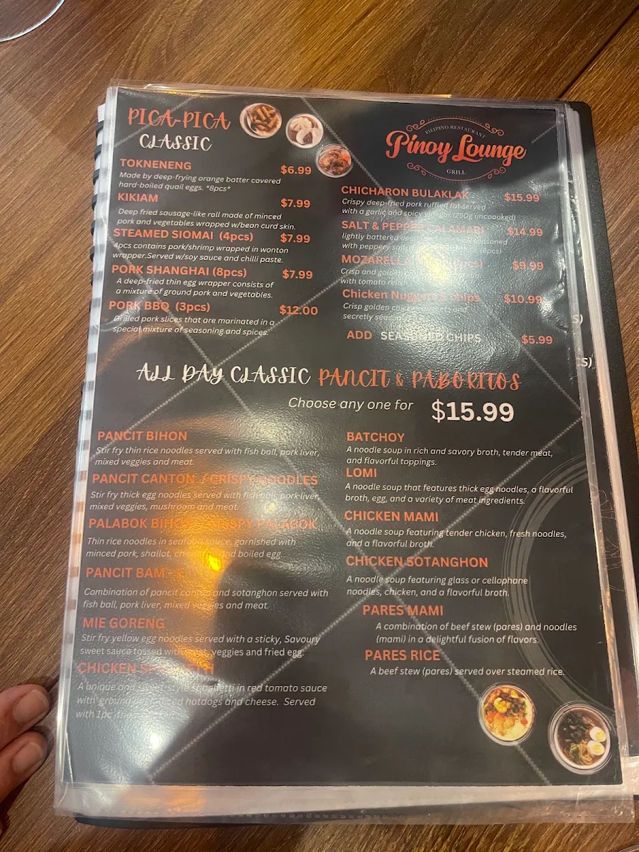Menu, Pinoy Lounge