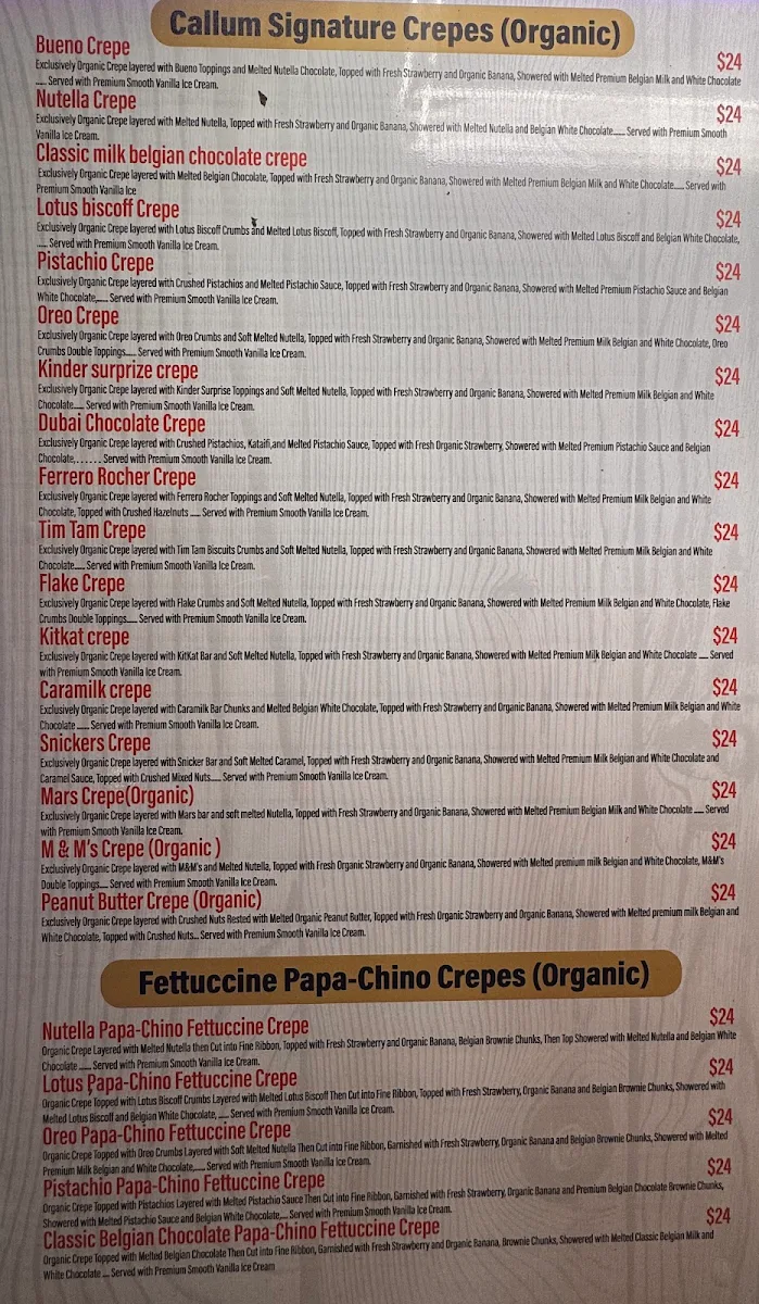 Menu, Callum Crepes