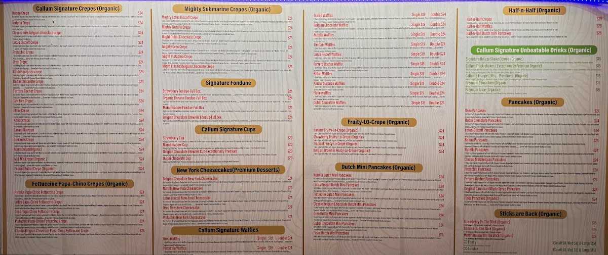 Menu, Callum Crepes