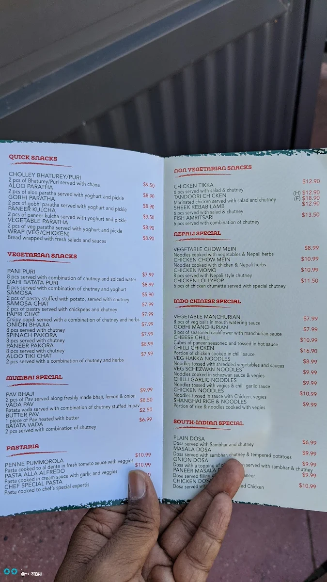 Menu, Spirit of India