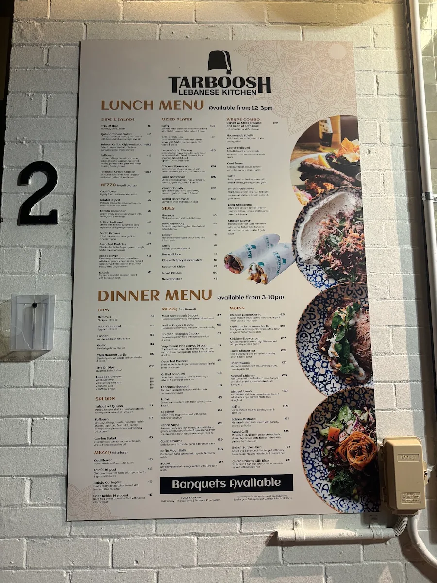 Menu, Tarboosh Lebanese Kitchen Crows Nest