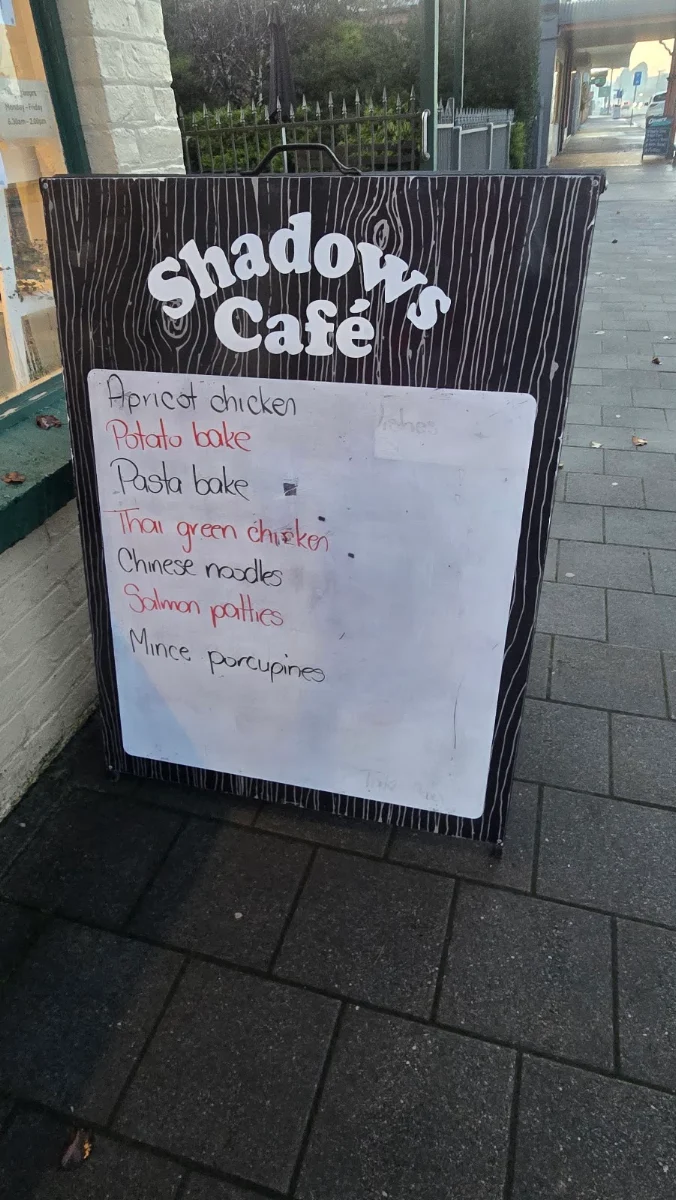 Menu, Shadows Cafe