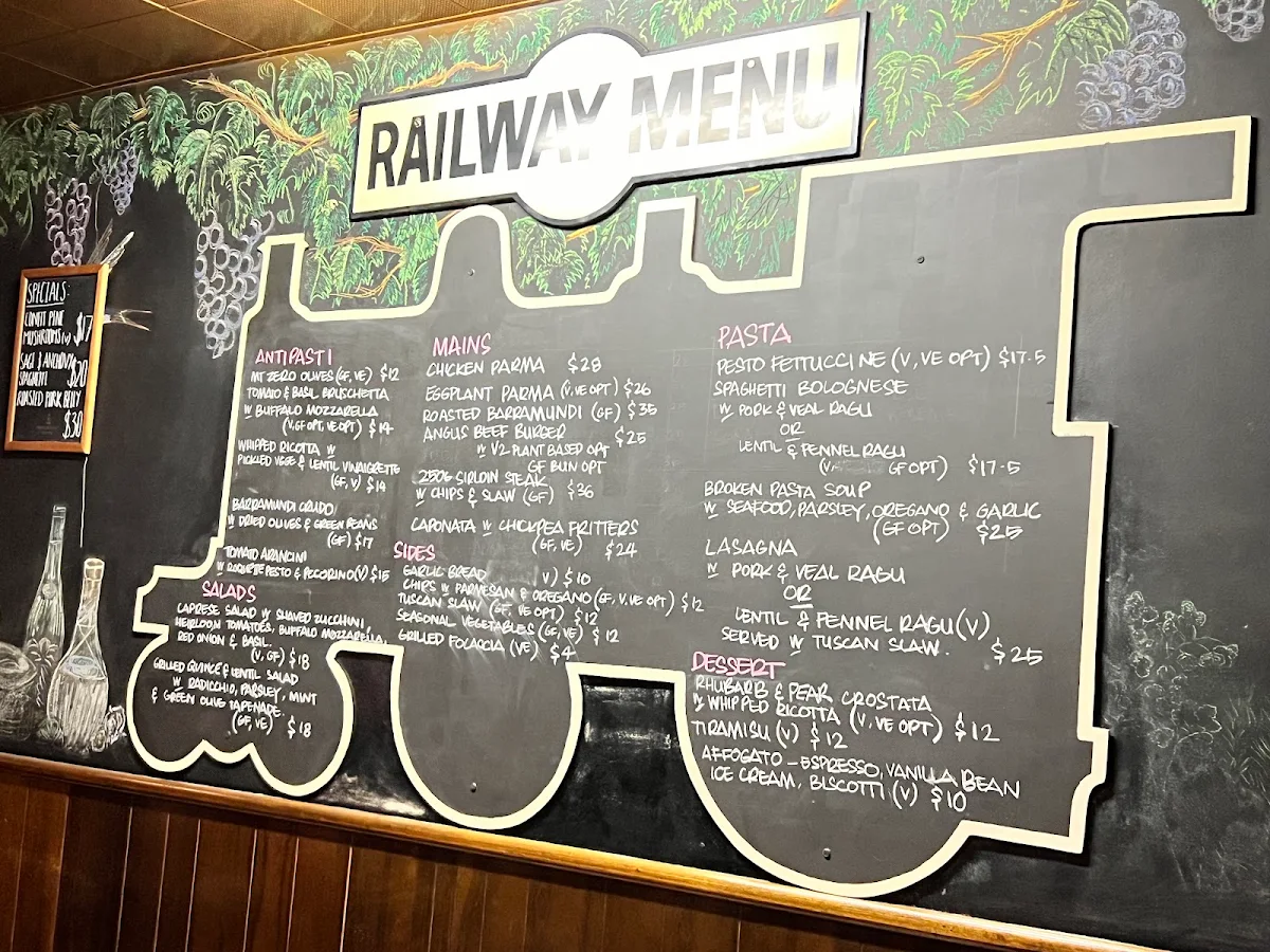 Menu, Railway Hotel Fitzroy North