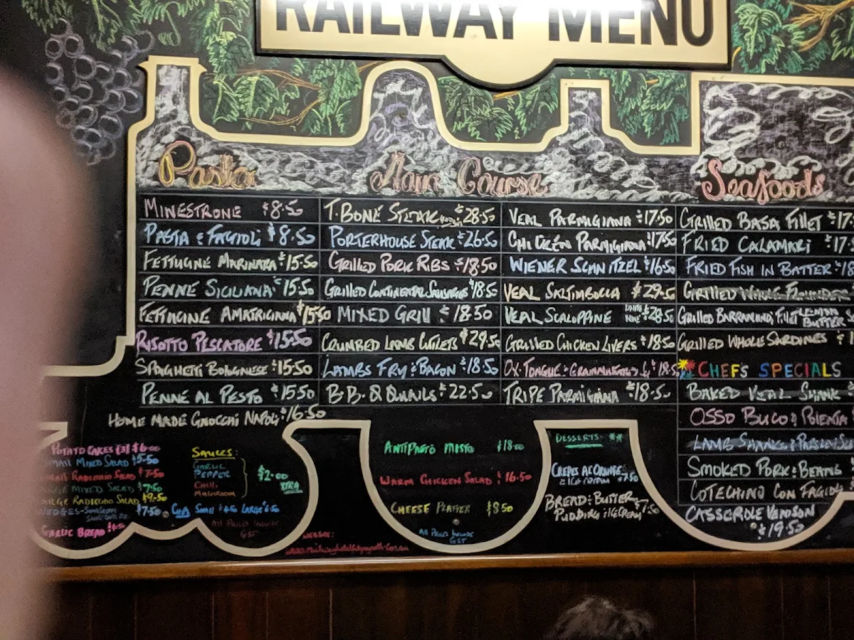 Menu, Railway Hotel Fitzroy North