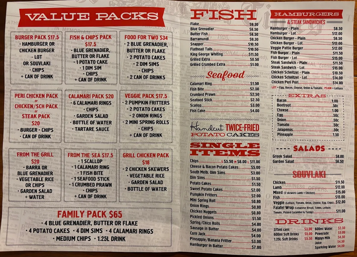 Menu, Joe’s Fish Shop