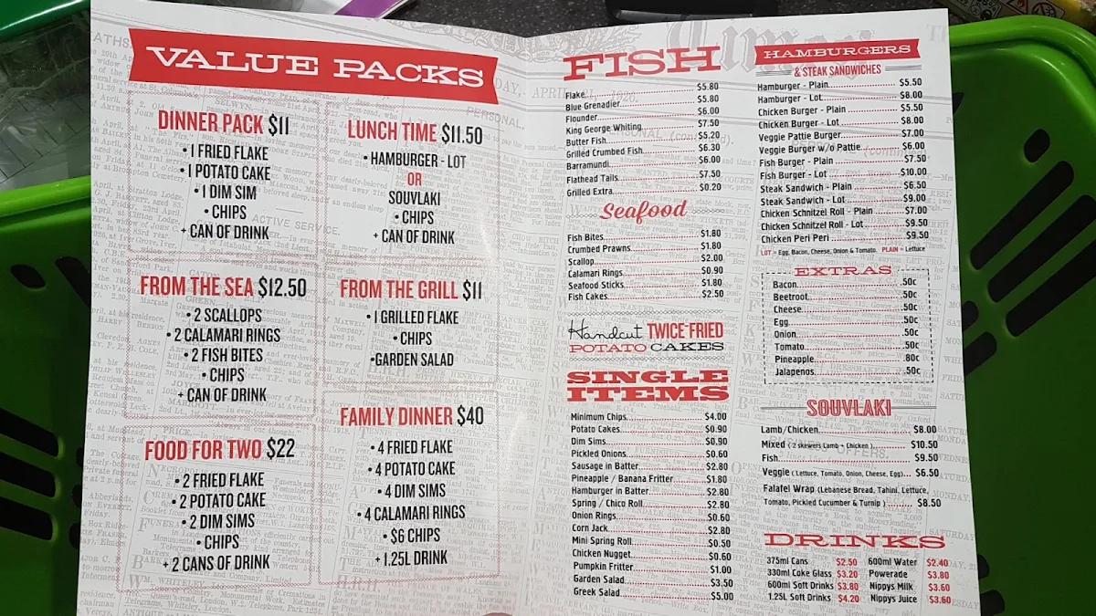 Menu, Joe’s Fish Shop