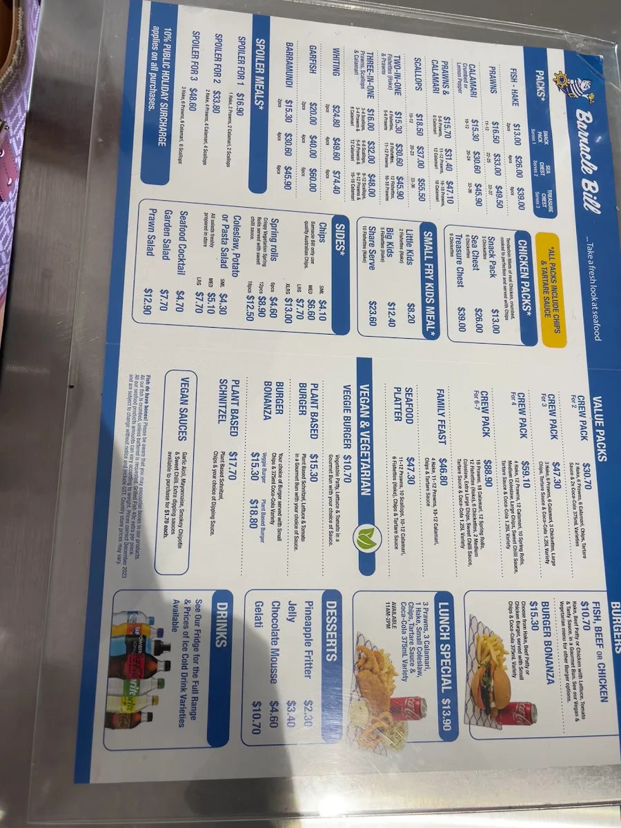 Menu, Barnacle Bill Torrensville