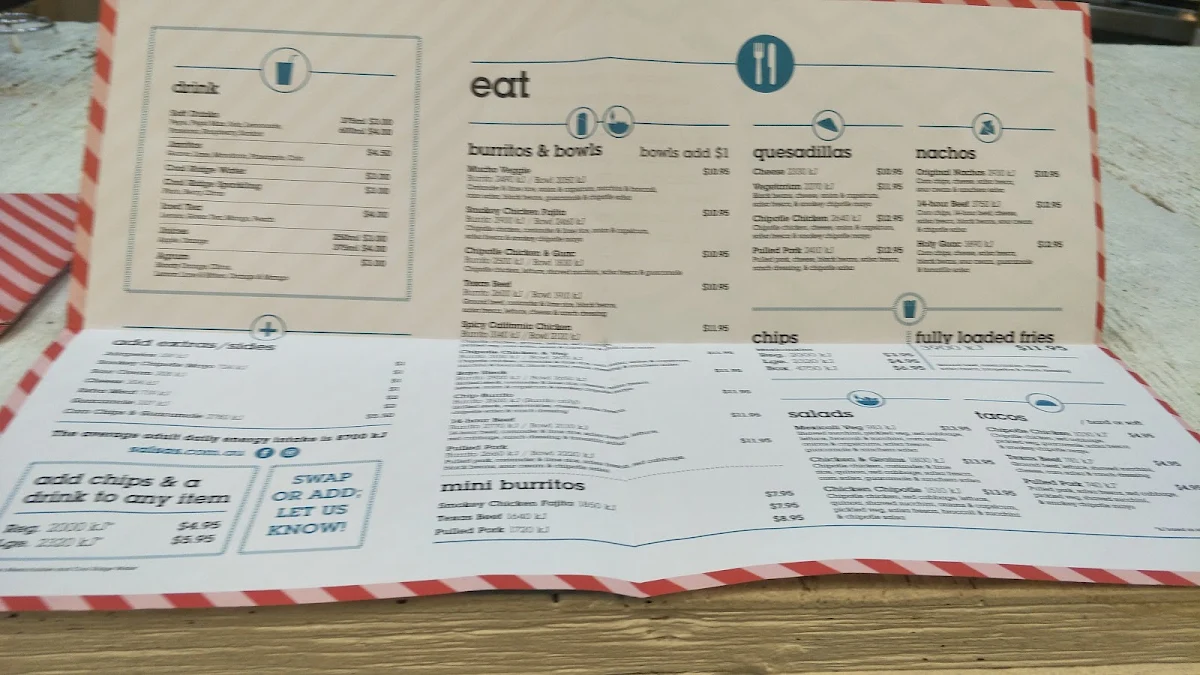 Menu, Salsa's Fresh Mex Grill