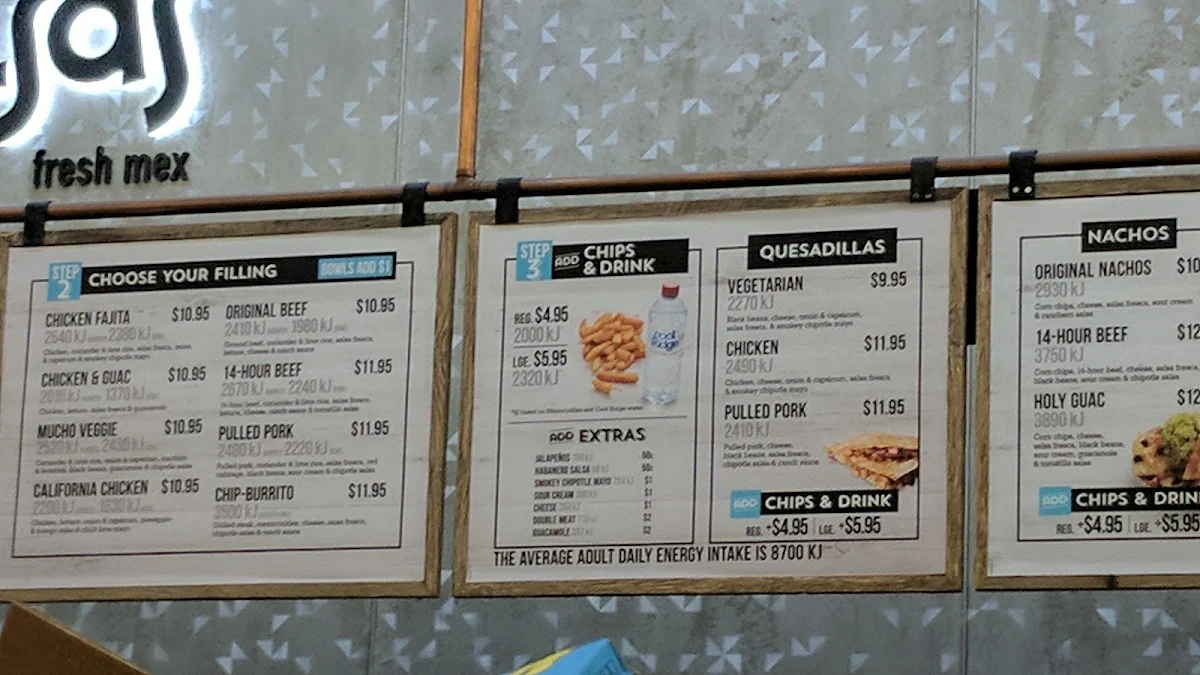 Menu, Salsa's Fresh Mex Grill