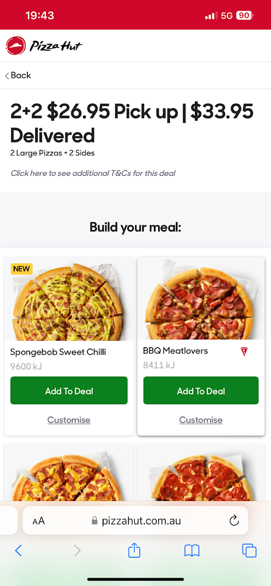 Menu, Pizza Hut Campbell