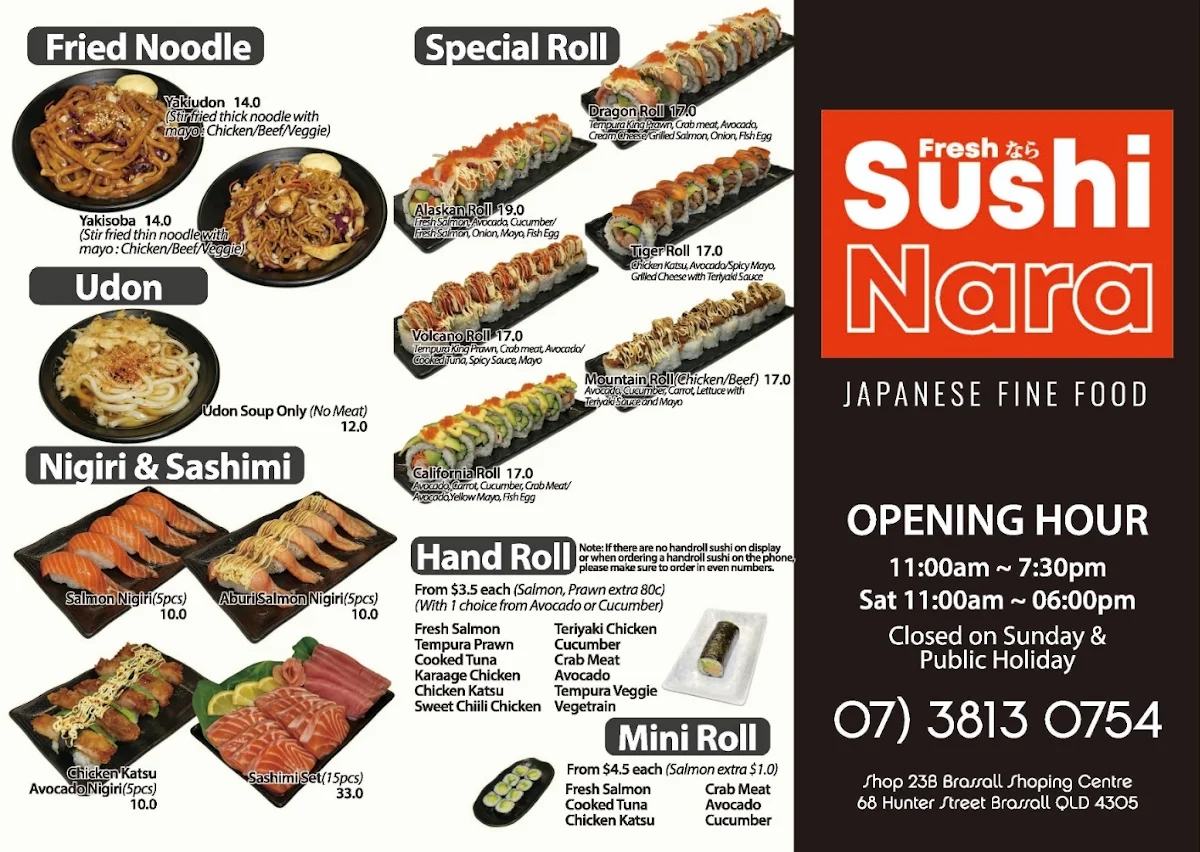 Menu, Fresh Sushi Nara