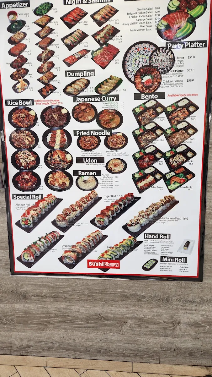 Menu, Fresh Sushi Nara