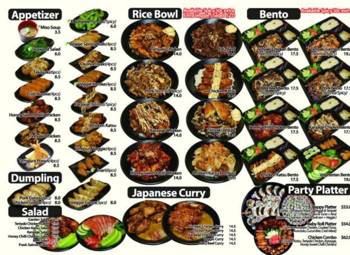 Menu, Fresh Sushi Nara
