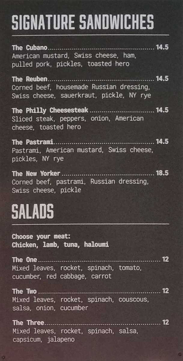 Menu, Brooklyn Bridge Deli
