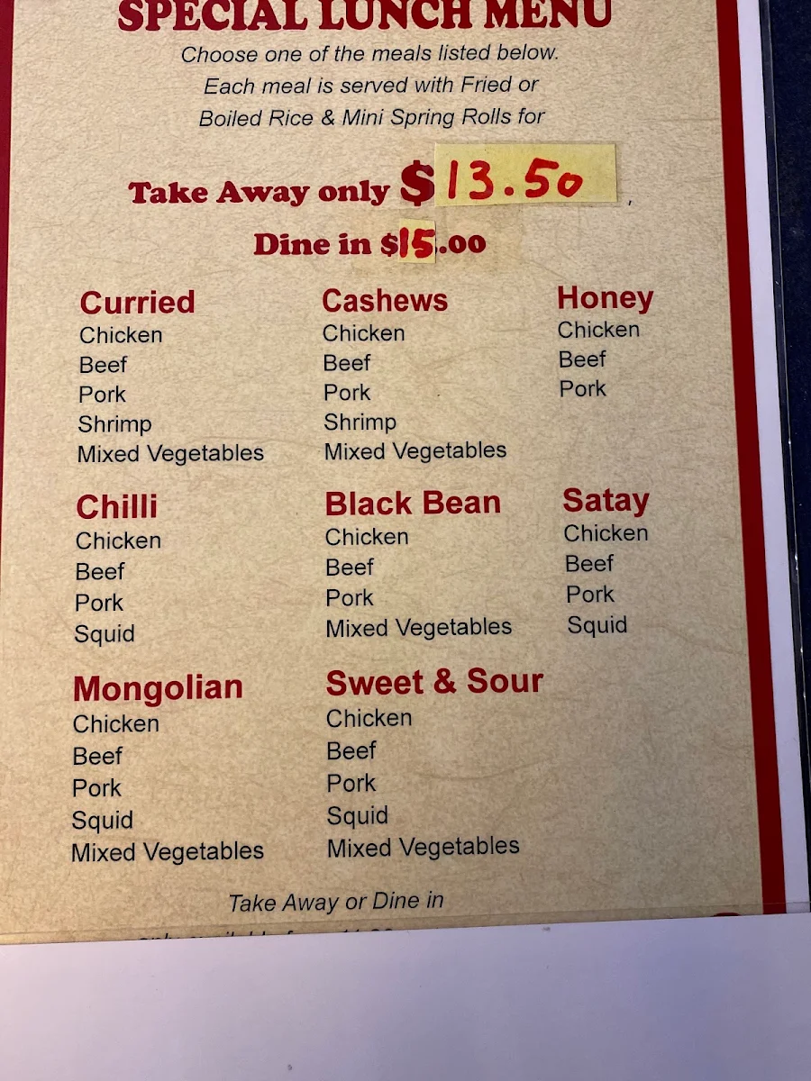Menu, Peking Chinese Restaurant