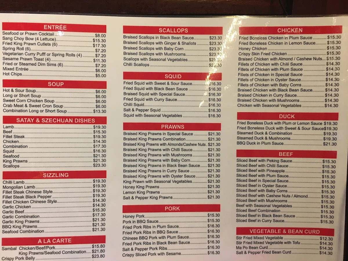 Menu, Peking Chinese Restaurant
