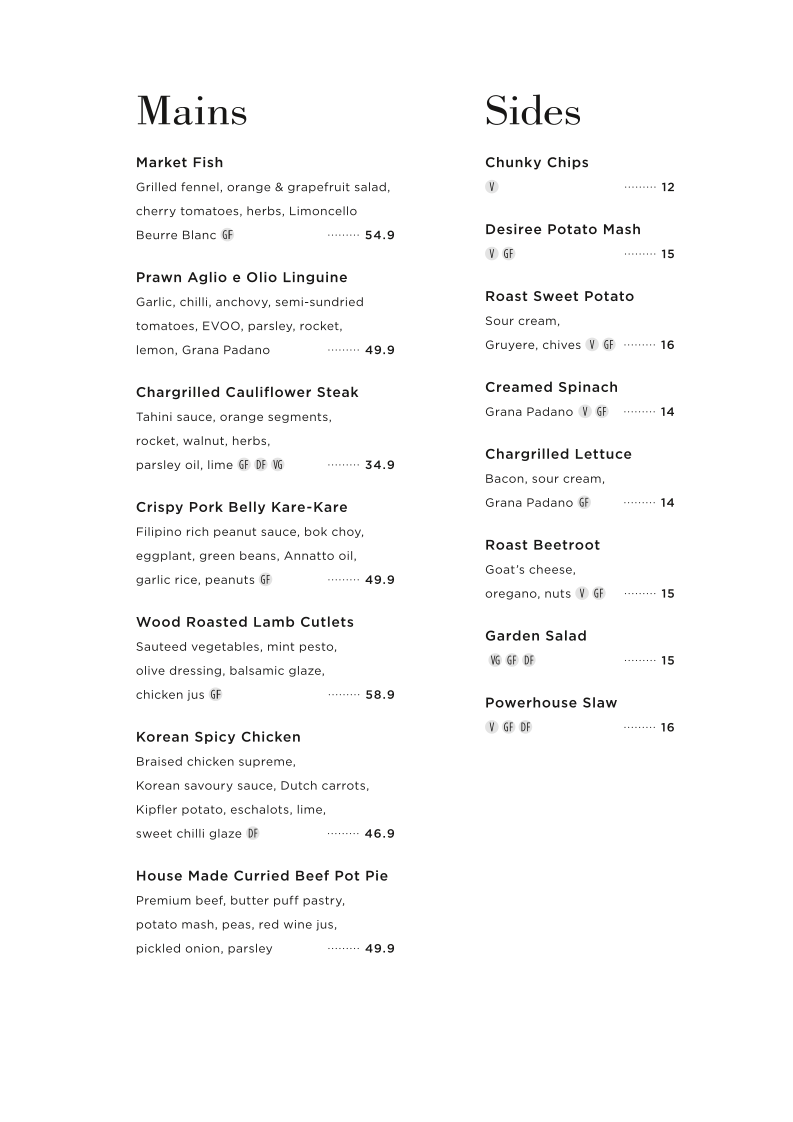 Menu, The Workshop Kitchen