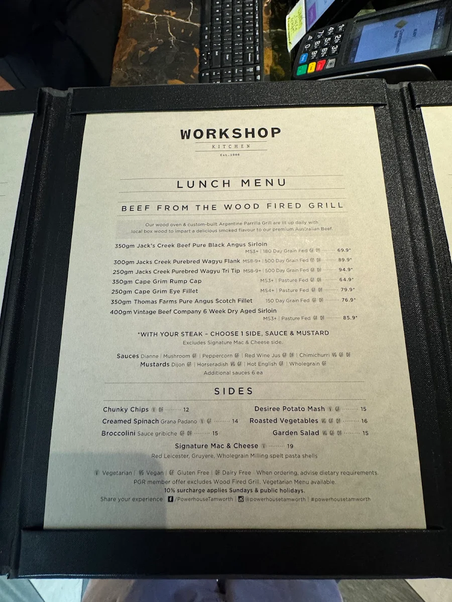 Menu, The Workshop Kitchen