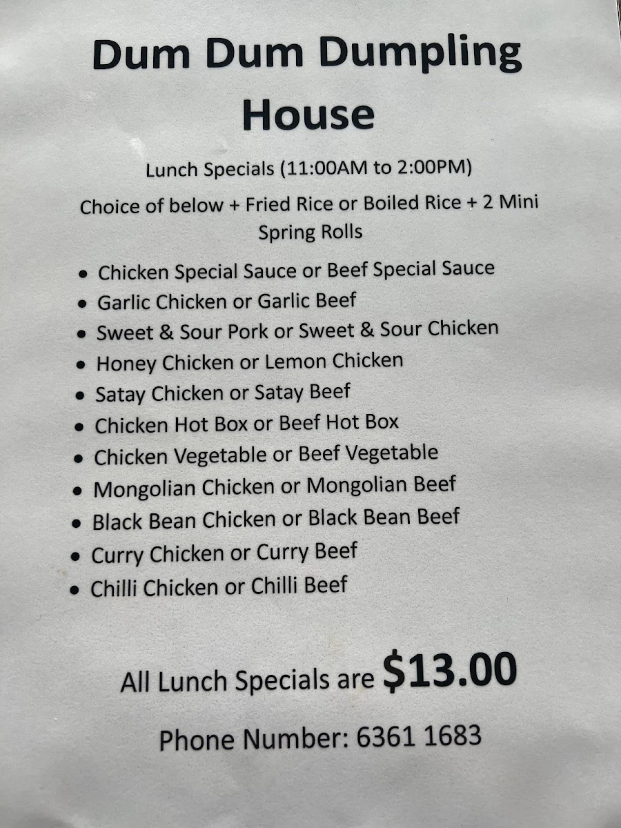 Menu, Dum Dum Dumplings