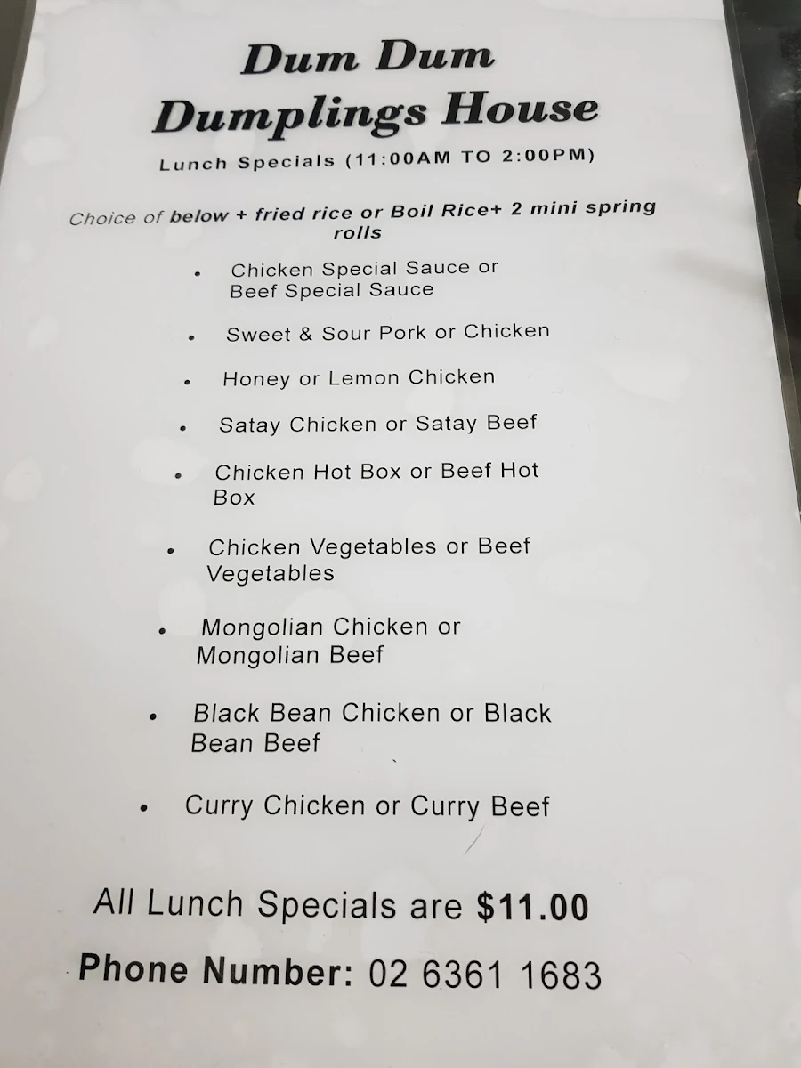 Menu, Dum Dum Dumplings