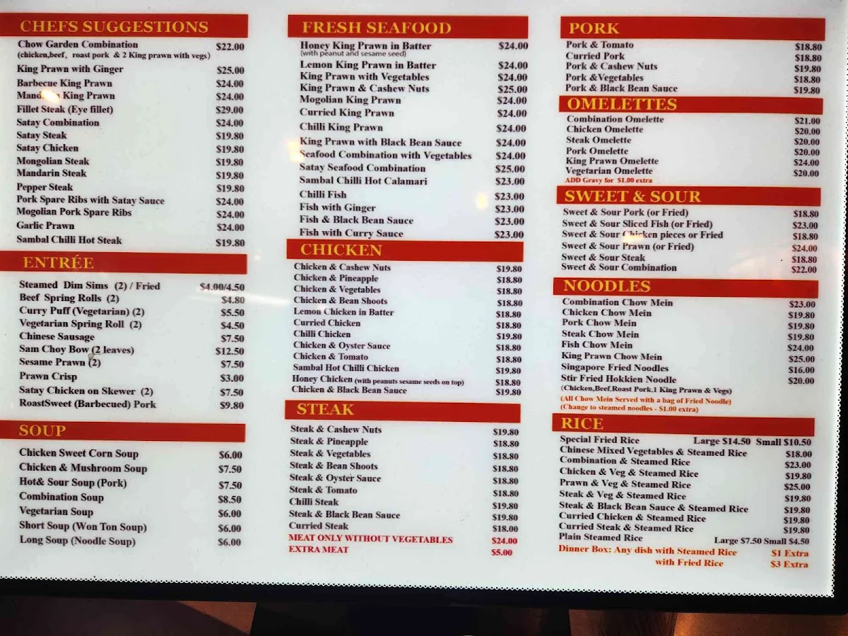 Menu, Chow Garden