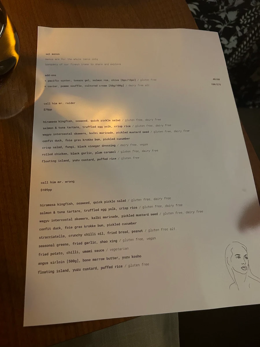 Menu, Mr. Vain Restaurant & Bar