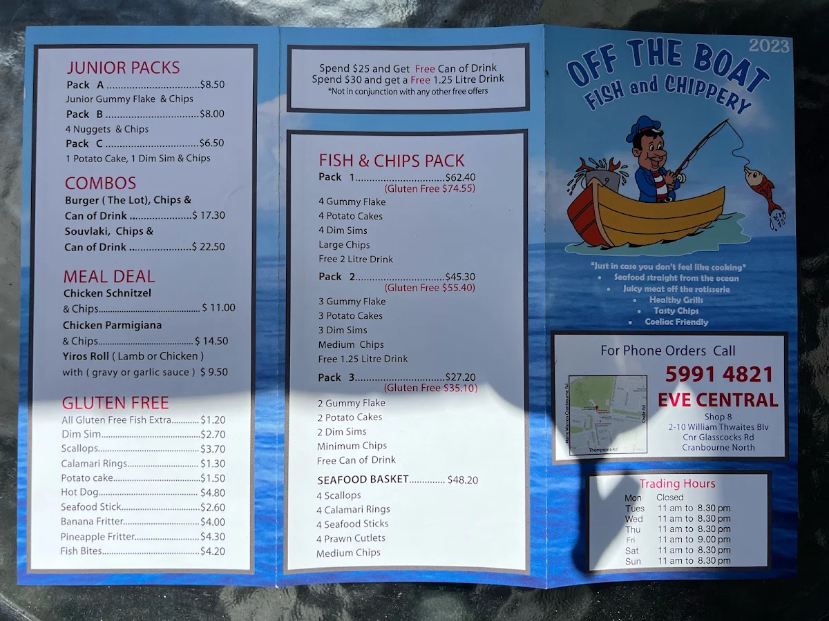 Menu, Off The Boat Fish & Chippery & Kebab