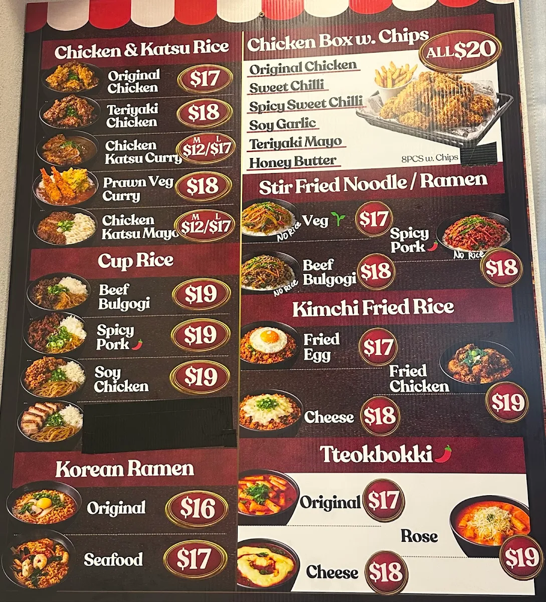 Menu, Itaewon Gimbap Australia Fair