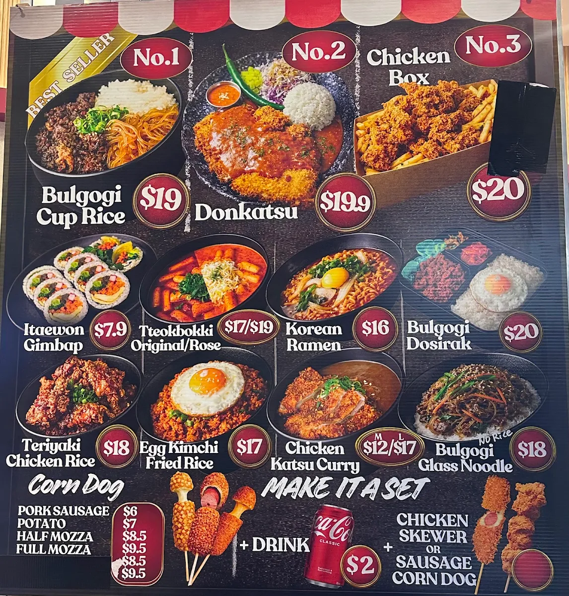 Menu, Itaewon Gimbap Australia Fair