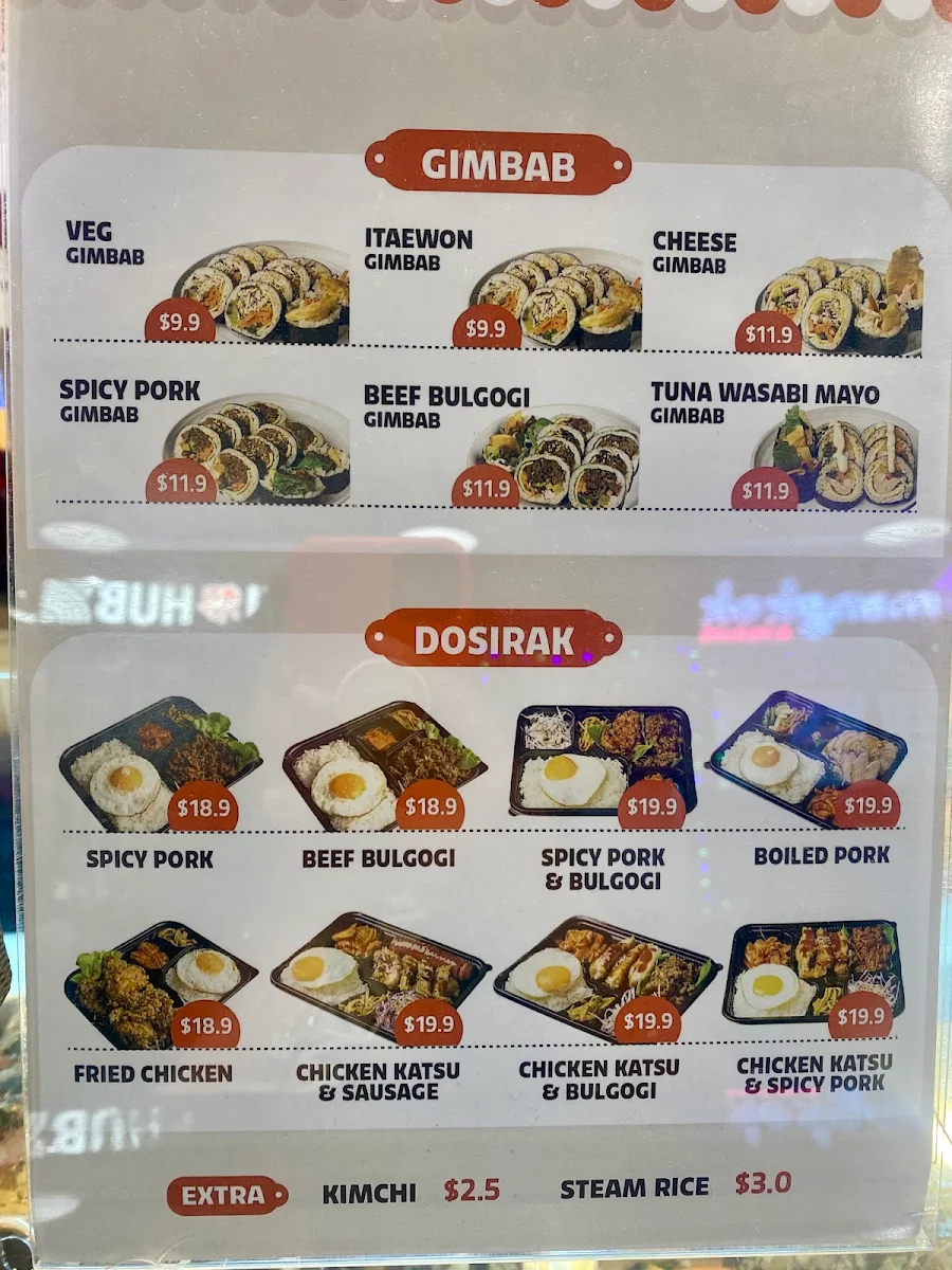 Menu, Itaewon Gimbap Australia Fair