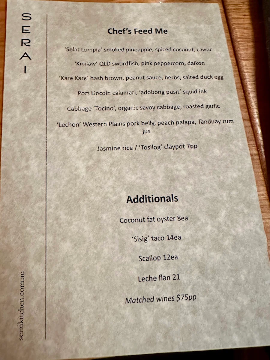 Menu, Serai