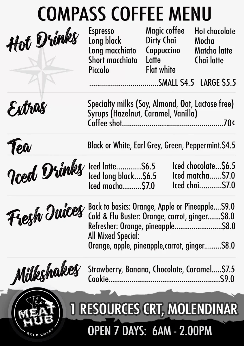 Menu, Compass coffee @ Meathub