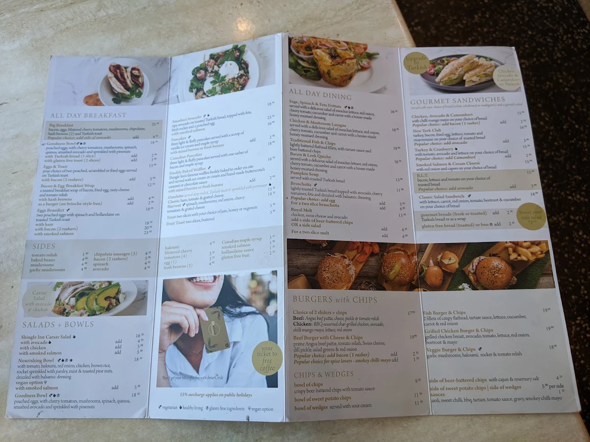 Menu, Shingle Inn Joondalup