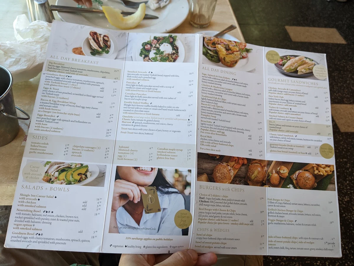 Menu, Shingle Inn Joondalup