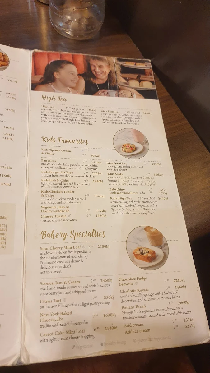 Menu, Shingle Inn Joondalup