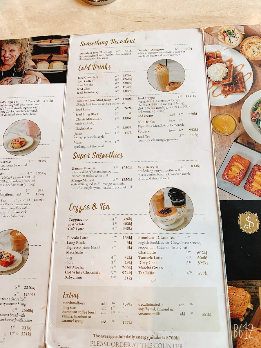 Menu, Shingle Inn Joondalup