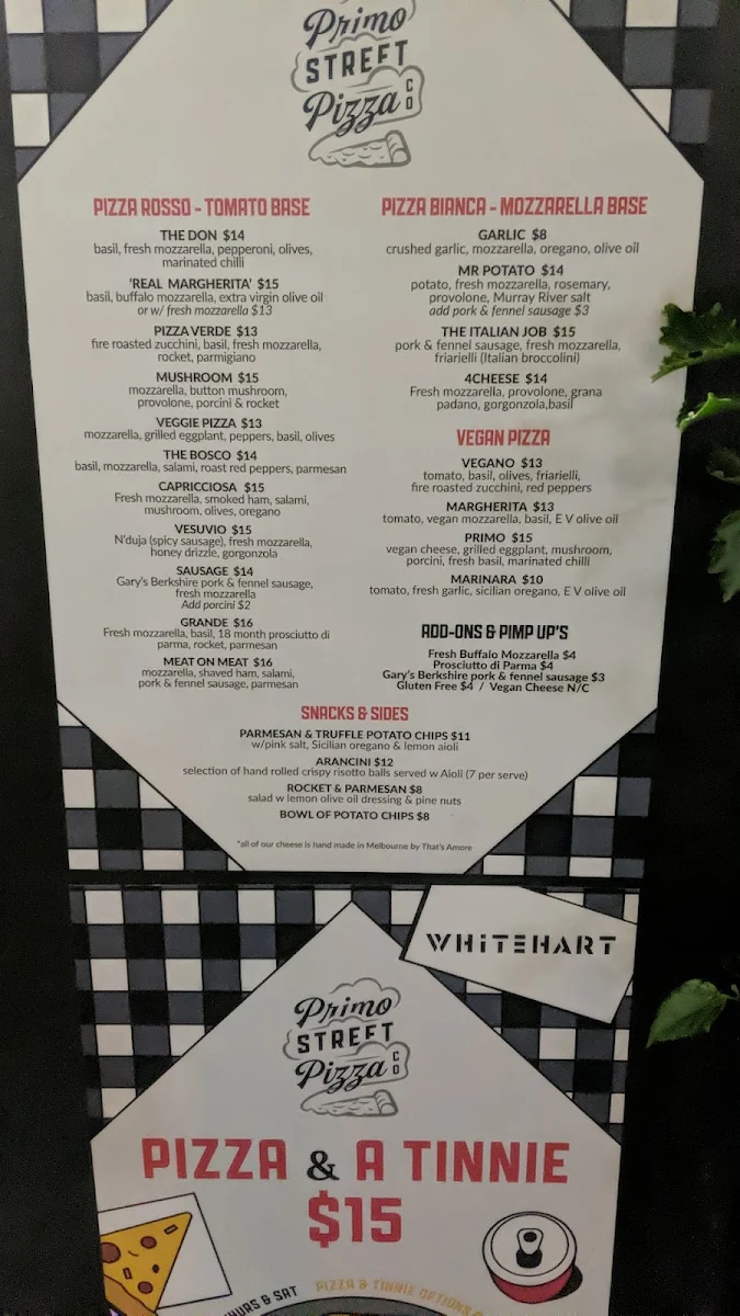 Menu, Whitehart Bar