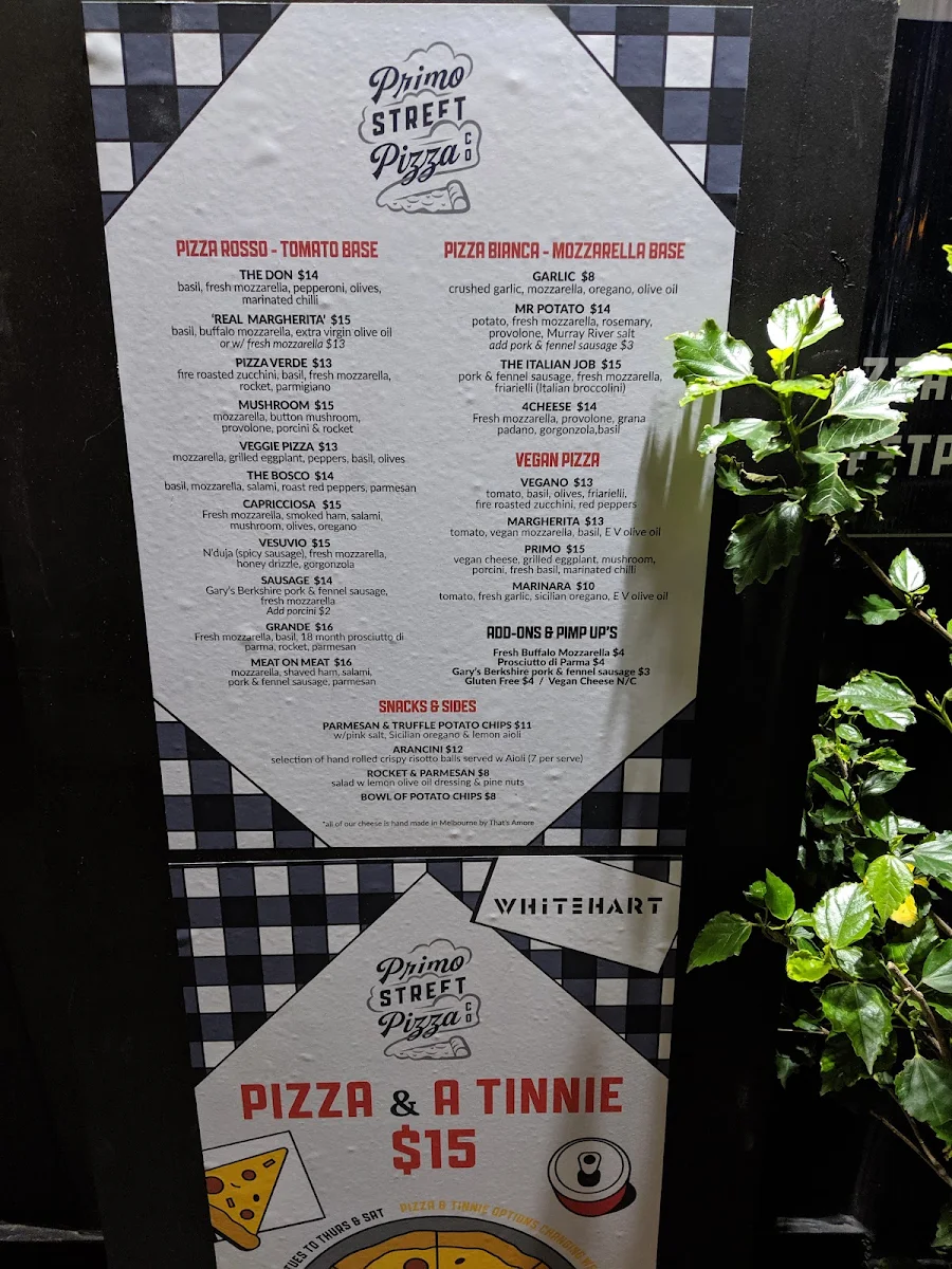 Menu, Whitehart Bar