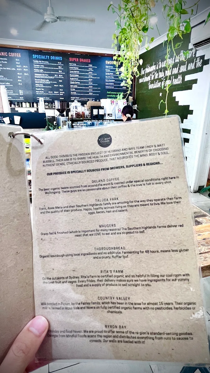 Menu, All Good Things Cafe