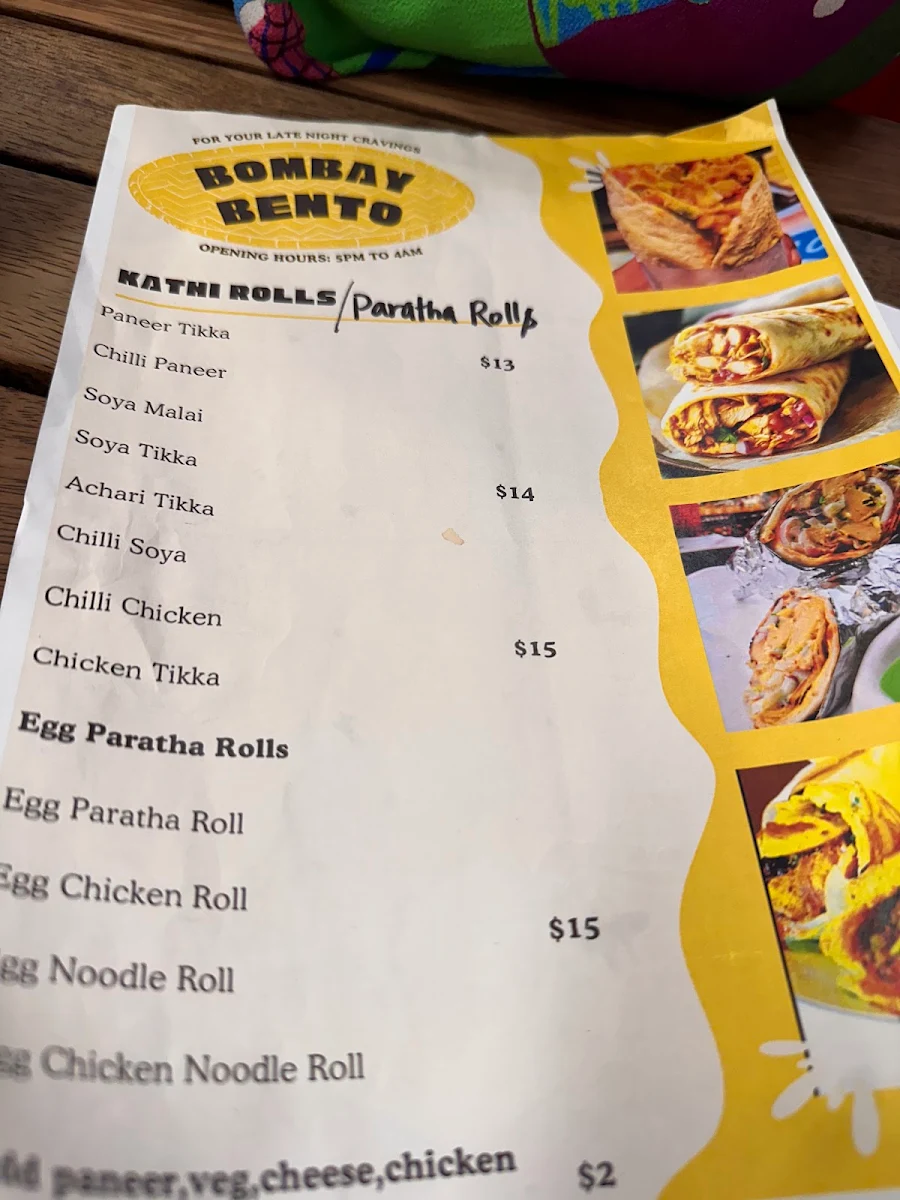 Menu, BOMBAY BENTO
