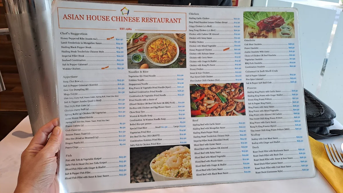 Menu, Asian House Carina