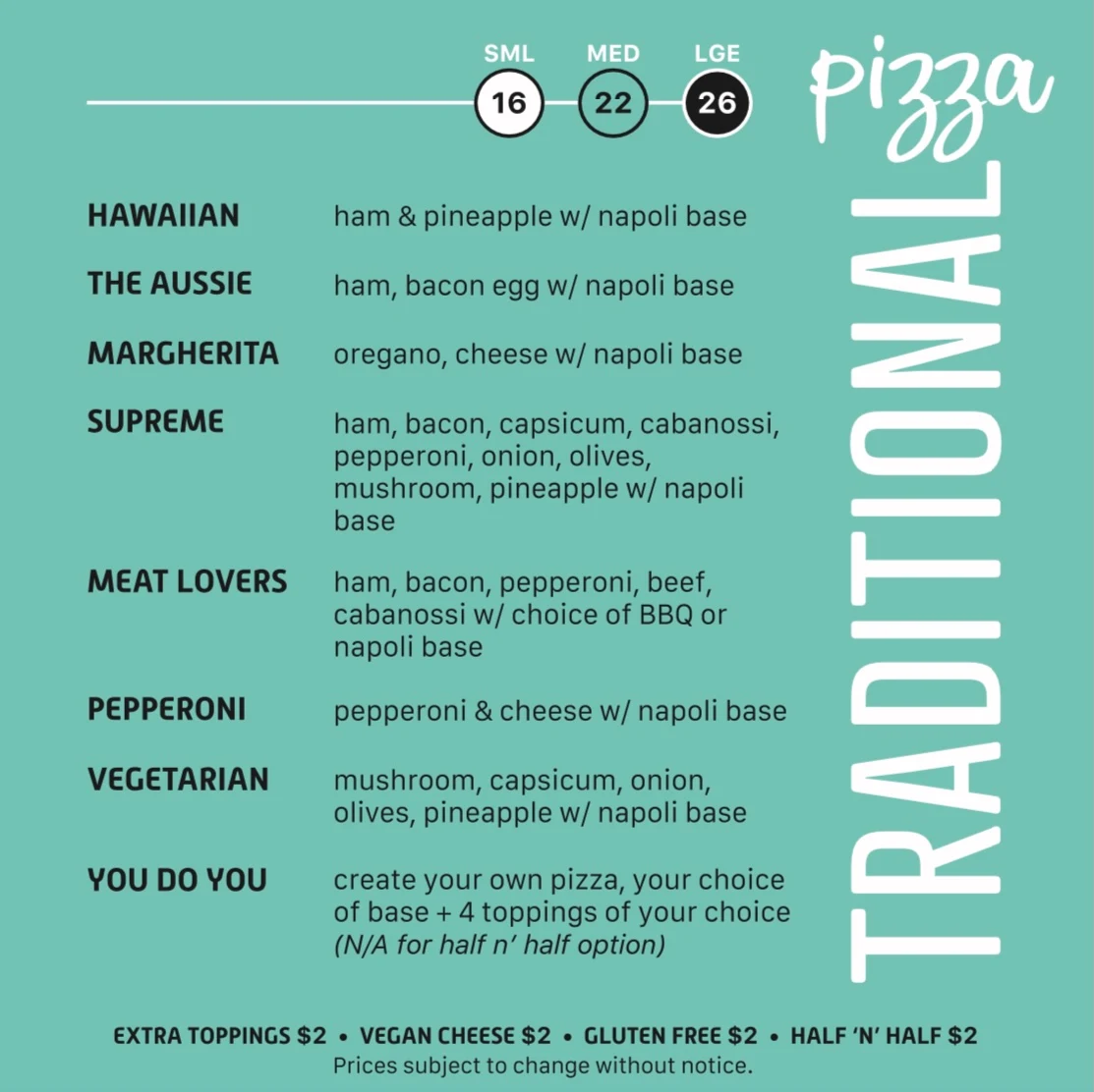 Menu, Mint Pizza, Pasta and Ribs