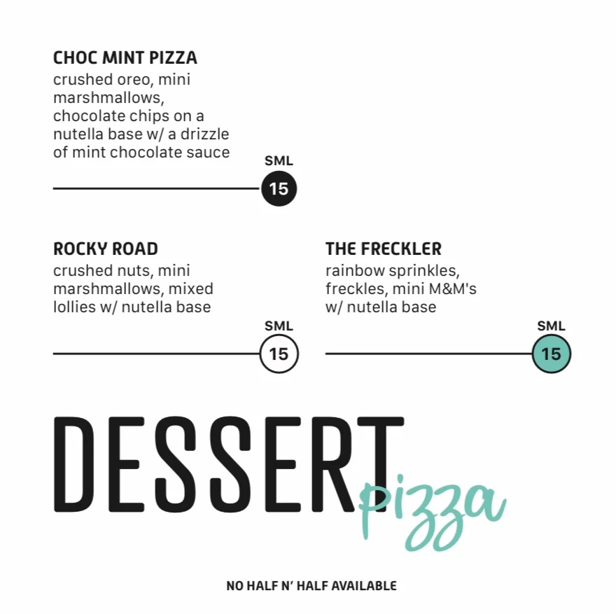 Menu, Mint Pizza, Pasta and Ribs