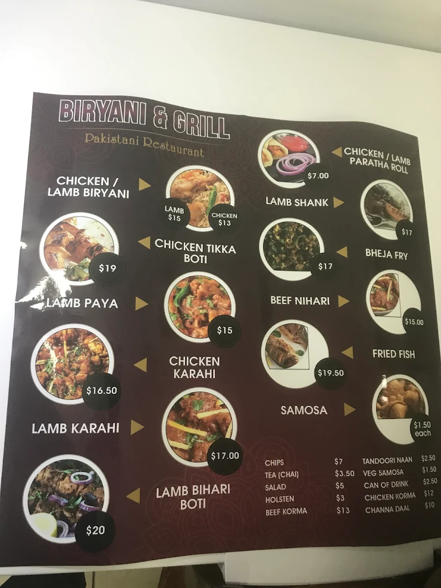 Menu, Biryani & Grill