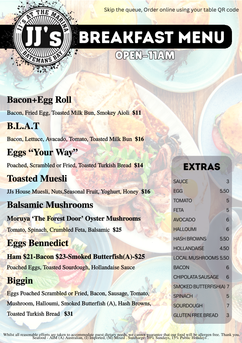 Menu, JJ's at The Marina