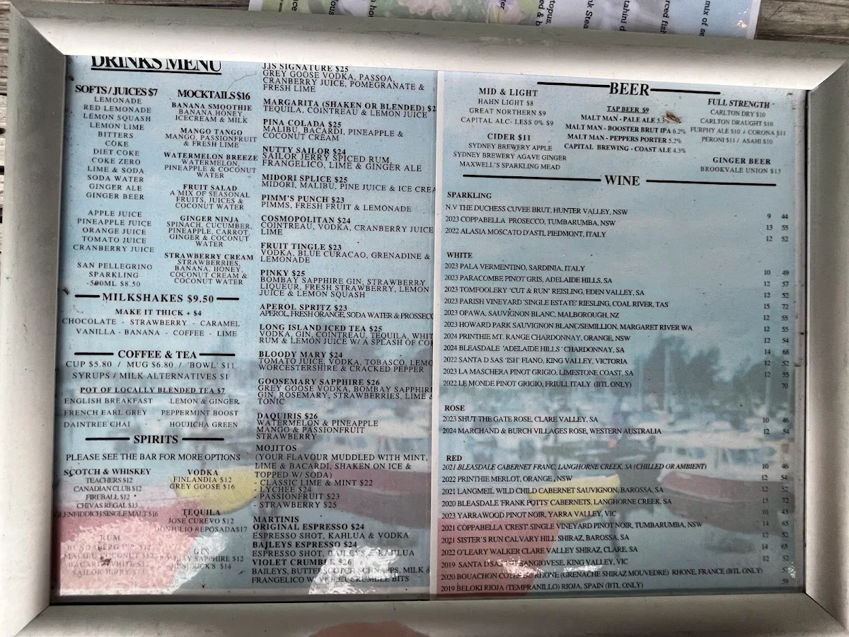 Menu, JJ's at The Marina