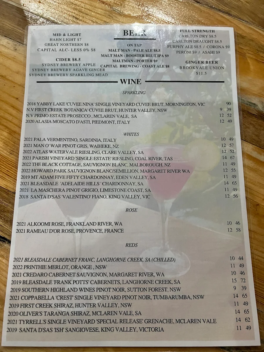Menu, JJ's at The Marina