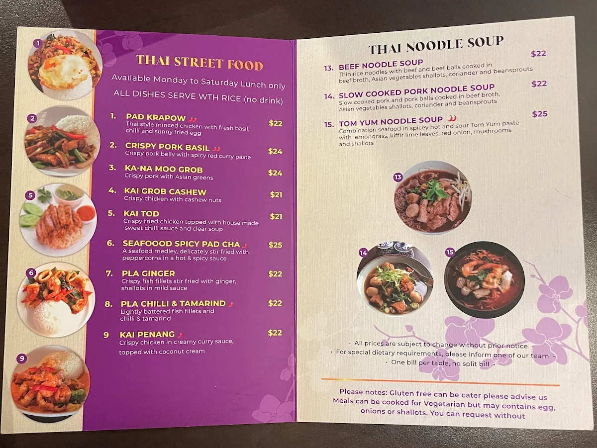 Menu, The Thai Orchid