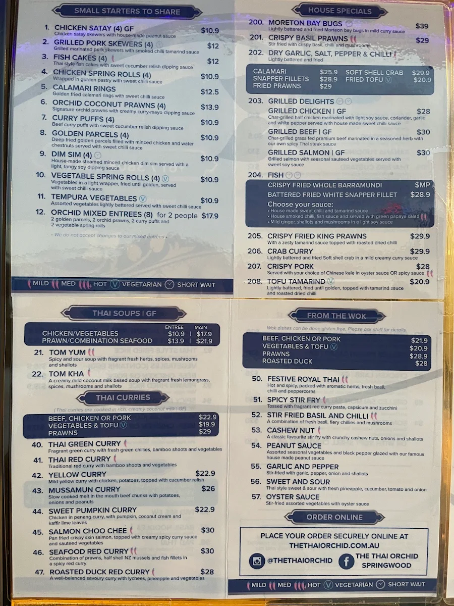 Menu, The Thai Orchid